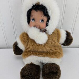 Kipmik Eskimo Girl Doll Plush 10" Stuffed Inuit Toy Brown Coat Anchorage Alaska